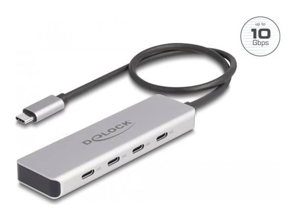 Delock - Hubb - 10 Gbps, with 35 cm connection cable - 4 x USB-C - skrivbordsmodell
