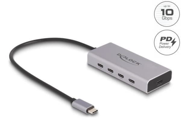 Delock - Hubb - 10 Gbps, PD 85W, with 30 cm connection cable - 5 x USB-C - skrivbordsmodell