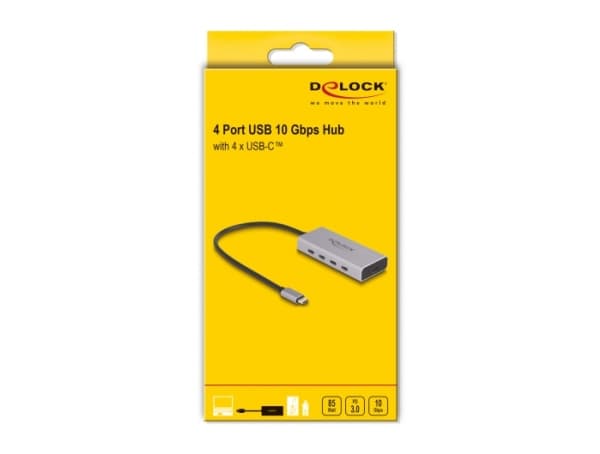 Delock - Hubb - 10 Gbps, PD 85W, with 30 cm connection cable - 5 x USB-C - skrivbordsmodell