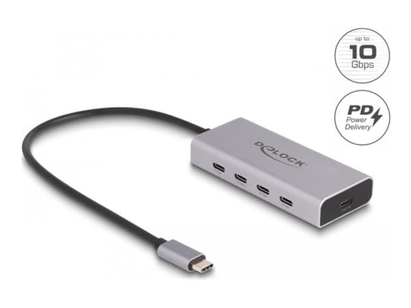 Delock - Hubb - 10 Gbps, PD 85W, with 30 cm connection cable - 5 x USB-C - skrivbordsmodell