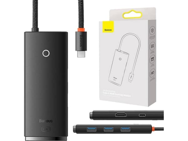 Baseus USB HUB Baseus 5-port USB-C till HDMI+USB3.0x3+PD (svart)