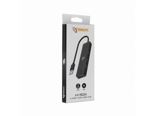 SBOX H-504, USB 2.0, USB 3.0, 5000 Mbit/s, Sort, Acrylonitrilbutadienstyren, 0,1 m