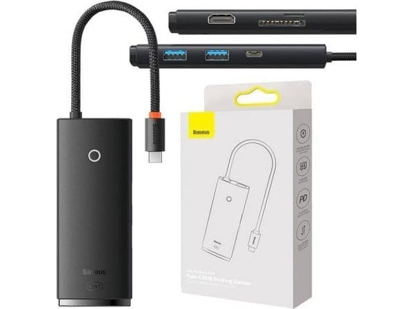 Baseus OS Lite 6-porttinen hubi (Type-C HDMI+USB3.0*2+PD+SD/TF) (musta) (musta)