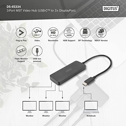 DIGITUS MST Hub - videodistributör - USB-C - 3 x DisplayPort - stationär