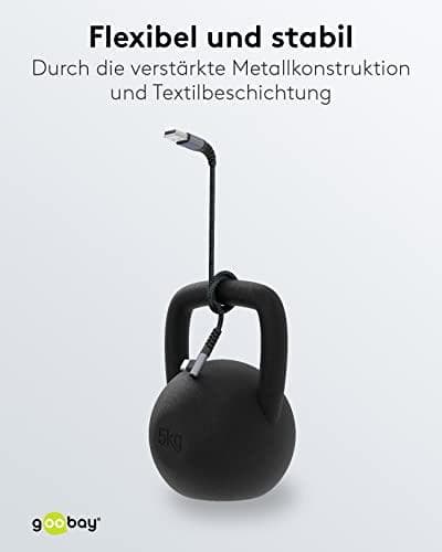 Goobay USB-C™ til USB-C™ tekstilkabel med metalstik (space grey/sølv), 90°, 2 m (64657)
