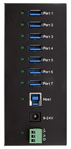 EXSYS GmbH 7-portars USB 3.2 Gen 1 metallhub, DIN-skena, 15KV ESD-skydd (Tiveco) (EX-11247HMS)