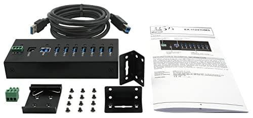 EXSYS GmbH 7-portars USB 3.2 Gen 1 metallhub, DIN-skena, 15KV ESD-skydd (Tiveco) (EX-11247HMS)
