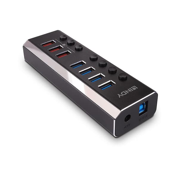 Lindy 4-ports USB 3.0-hub med 3 hurtigopladningsporte Tilslutning af op til 4 USB-enheder og ekstra hurtigopladning af 3 ekstra USB-enheder (43371)