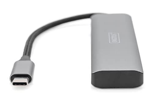 Digitus USB-C 4 -porttinen HUB - USB 3.2 Gen 1 (3.1 Gen 1) Type-C - USB 3.2 Gen 1 (3.1 Gen 1) Type-C - 5000 Mbit/s - Harmaa - Alumiini - Pyöreä kaapel