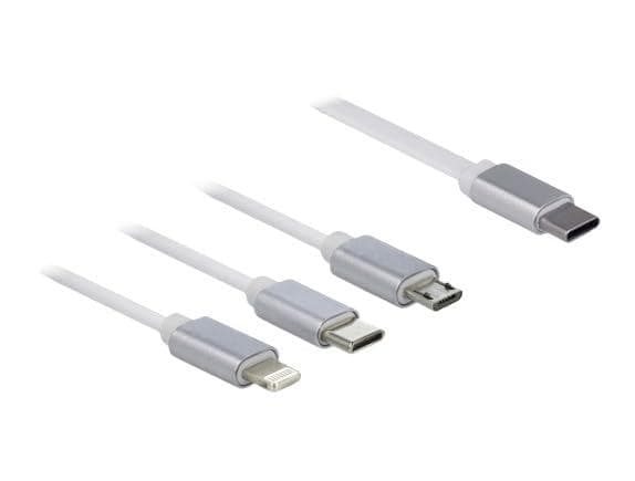Delock USB Type-C™ 7,60 cm (3") 1 udtrækkeligt ladekabel til Lightning™ / Micro USB / USB Type-C™ hvid (85844)