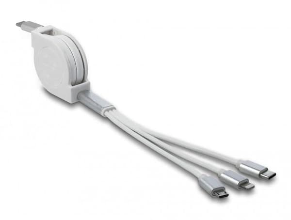 Delock USB Type-C™ 7,60 cm (3") 1 udtrækkeligt ladekabel til Lightning™ / Micro USB / USB Type-C™ hvid (85844)