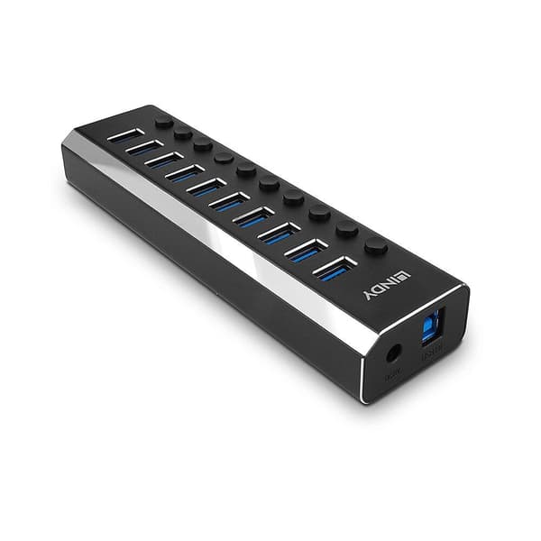 Lindy 10 port USB 3.0 hub med tænd/sluk-knap Tilslut op til 10 USB-enheder - hver port kan skiftes individuelt. (43370)