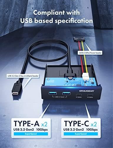 Graugear USB-HUB Multi-frontpanel, USB 3.2 Gen2 Type-C detailhandel (G-MP02)
