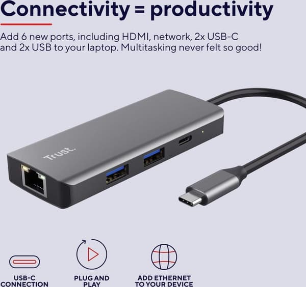 Trust Dalyx - telakointiasema - kannettavalle tietokoneelle - USB-C - HDMI - GigE