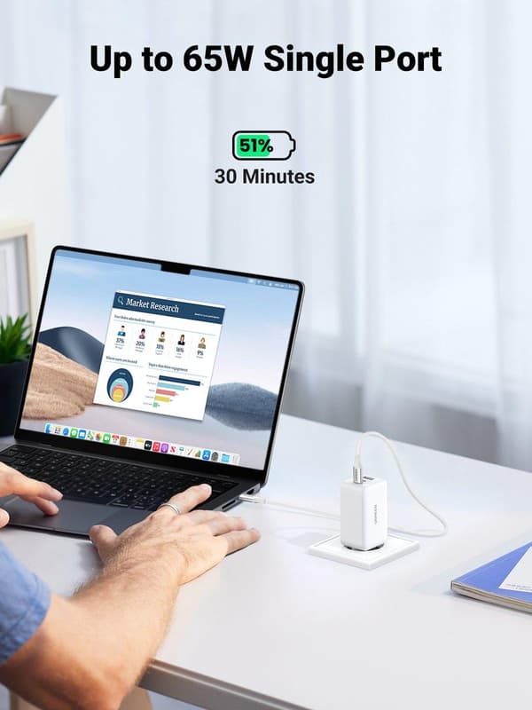 Nexode USB-A+2*USB-C 65W GaN Tech hurtigoplader hvid (15334)