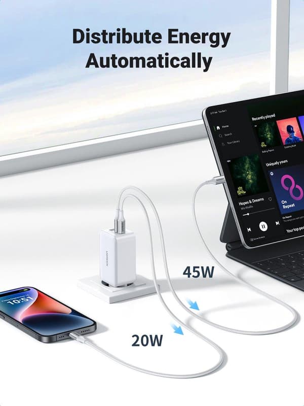 Nexode USB-A+2*USB-C 65W GaN Tech hurtigoplader hvid (15334)