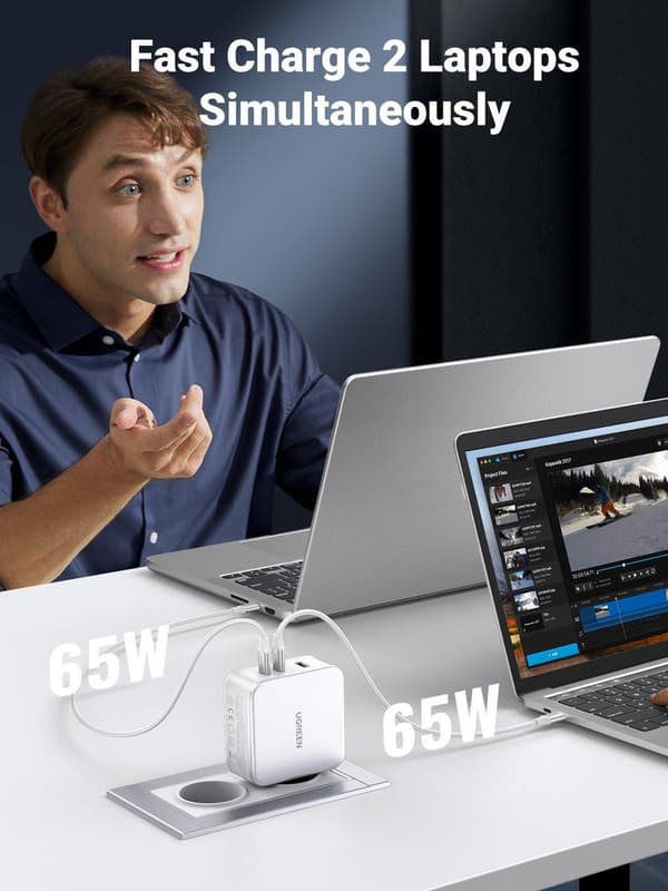 UGREEN Nexode USB-A+2*USB-C 140W GaN hurtigoplader+USB-C-kabel wht (15339)