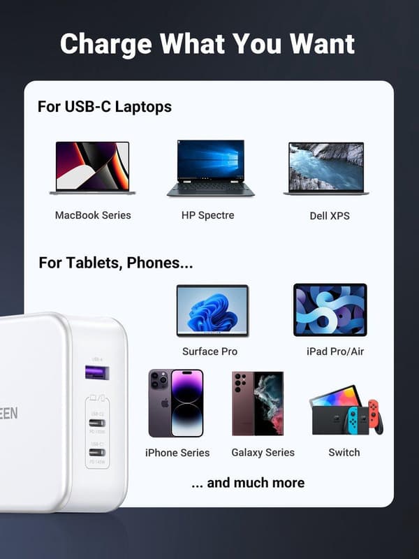 UGREEN Nexode USB-A+2*USB-C 140W GaN hurtigoplader+USB-C-kabel wht (15339)