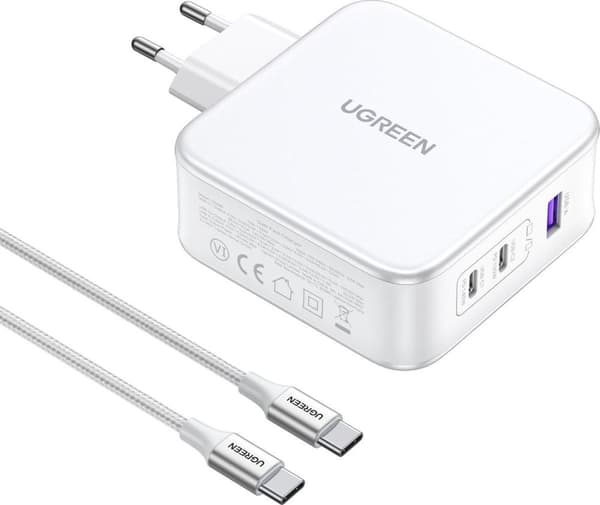 UGREEN Nexode USB-A+2*USB-C 140W GaN hurtigoplader+USB-C-kabel wht (15339)