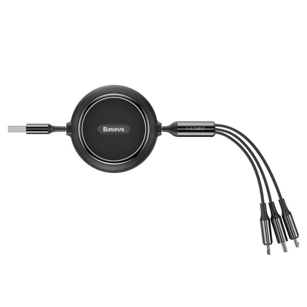 Baseus 3in1 USB-kaapeli ulosvedettävä 35-120cm - musta