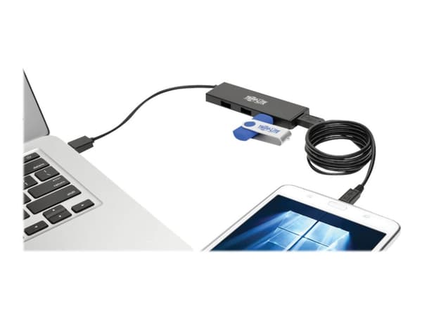 Eaton Tripp Lite series 4-Port Portable Slim USB 3.0 Superspeed Hub w/ Built In Cable - Hubb - 4 x SuperSpeed USB 3.0 - skrivbordsmodell