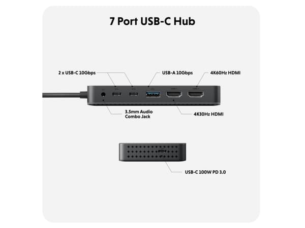 HYPER HD7002GL, USB 3.2 Gen 1 (3.1 Gen 1) Type-C, 3,5mm, HDMI, USB 3.2 Gen 1 (3.1 Gen 1) Type-A, USB 3.2 Gen 1 (3.1 Gen 1) Type-C, 10000 Mbit/s, 60 h