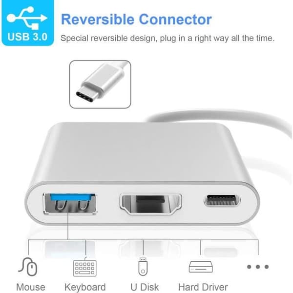 ElecMoga 4K USB C till HDMI Adapter, Typ C Hub till HDMI Adapter Converter med USB 3.0-port och USB C Charging Port Comp
