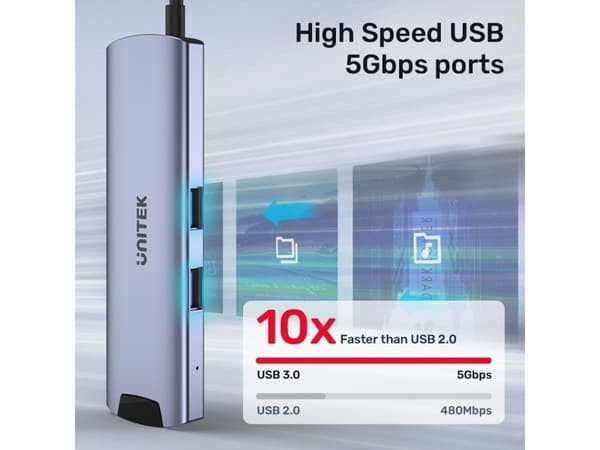 Unitek - Hubb - multiport, USB-C - 3 x SuperSpeed USB 3.0 + 1 x HDMI + 1 x 1000Base-T - skrivbordsmodell
