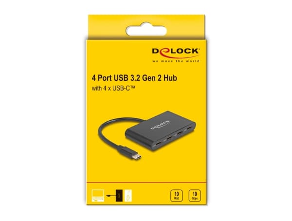 Delock USB 3.2 Gen 2 USB Type-C -keskitin, jossa on 4 x USB Type-C -liitäntä - 10 Gbps