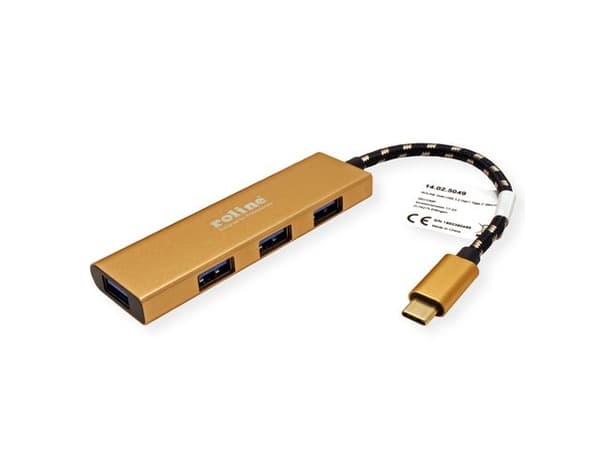 ROLINE 14.02.5049-5, USB 3.2 Gen 1 (3.1 Gen 1) Type-C, USB 3.2 Gen 1 (3.1 Gen 1) Type-C, 5000 Mbit/s, Guld, Akrylnitrilbutadienstyren (ABS), Gjuten a