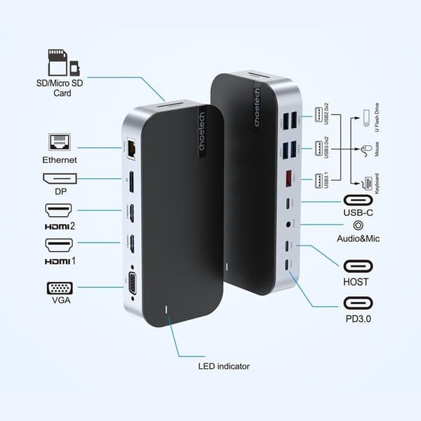 Choetch HUB USB-C M52 - Grå