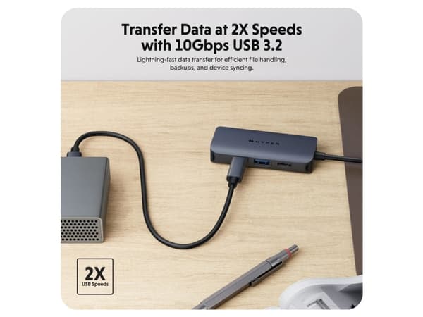 HYPER HD4001GL, USB 3.2 Gen 1 (3.1 Gen 1) Type-C, USB 3.2 Gen 1 (3.1 Gen 1) Type-C, 10000 Mbit/s, 60 Hz, 3840 x 2160, Blå, Grå