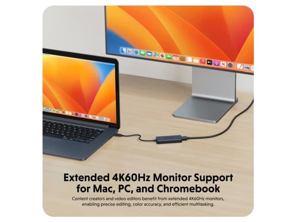 HYPER HD4001GL, USB 3.2 Gen 1 (3.1 Gen 1) Type-C, USB 3.2 Gen 1 (3.1 Gen 1) Type-C, 10000 Mbit/s, 60 Hz, 3840 x 2160, Blå, Grå
