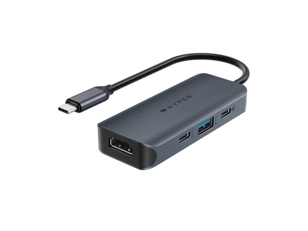HYPER HD4001GL, USB 3.2 Gen 1 (3.1 Gen 1) Type-C, USB 3.2 Gen 1 (3.1 Gen 1) Type-C, 10000 Mbit/s, 60 Hz, 3840 x 2160, Blå, Grå