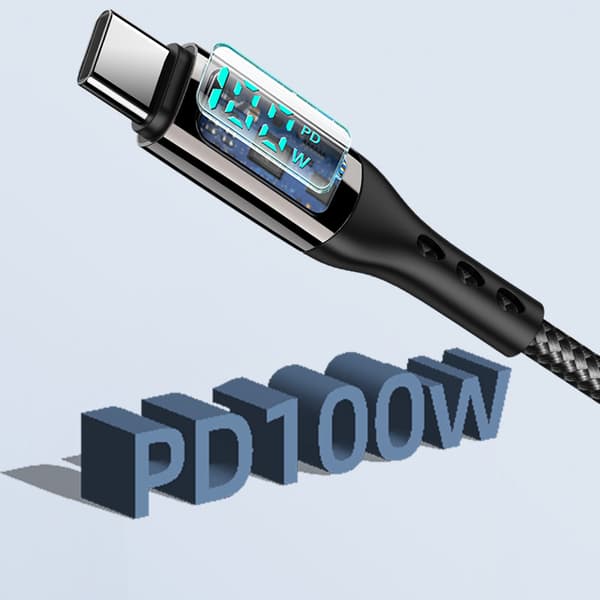 INF 2 Pakkaa PD100W punottu datakaapeli Type-C - Type-C digitaalinen näyttö Musta 1m