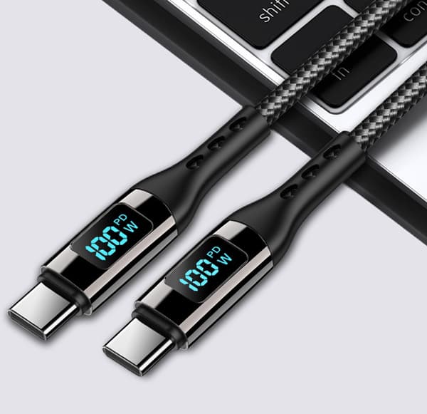 INF 2 Pakkaa PD100W punottu datakaapeli Type-C - Type-C digitaalinen näyttö Musta 1m