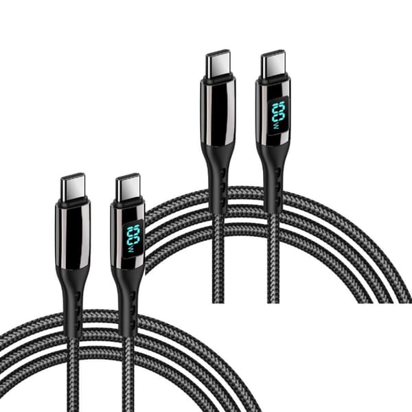 INF 2 Pakkaa PD100W punottu datakaapeli Type-C - Type-C digitaalinen näyttö Musta 1m