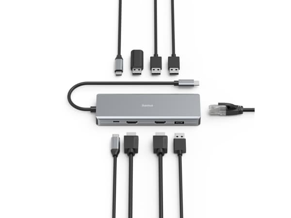 Hama USB-C-Hub, Multiport, 9 Ports, 4x USB-A, 2x USB-C, 2x HDMI™, LAN/Ethernet (00200142)