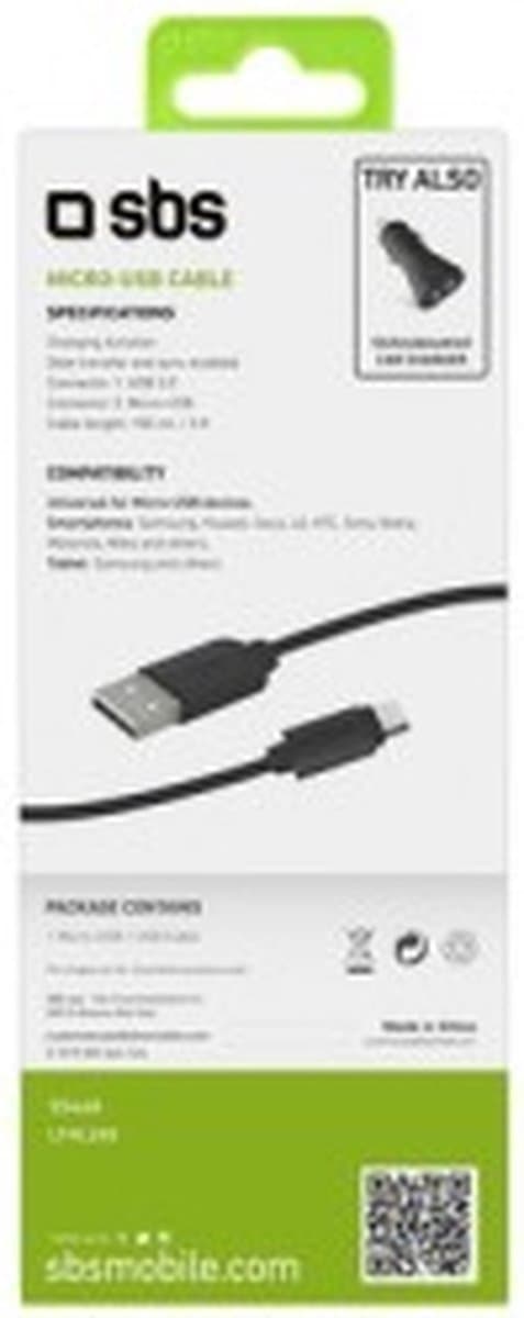 SBS USB-A till Micro USB Kabel 1 Meter - Svart