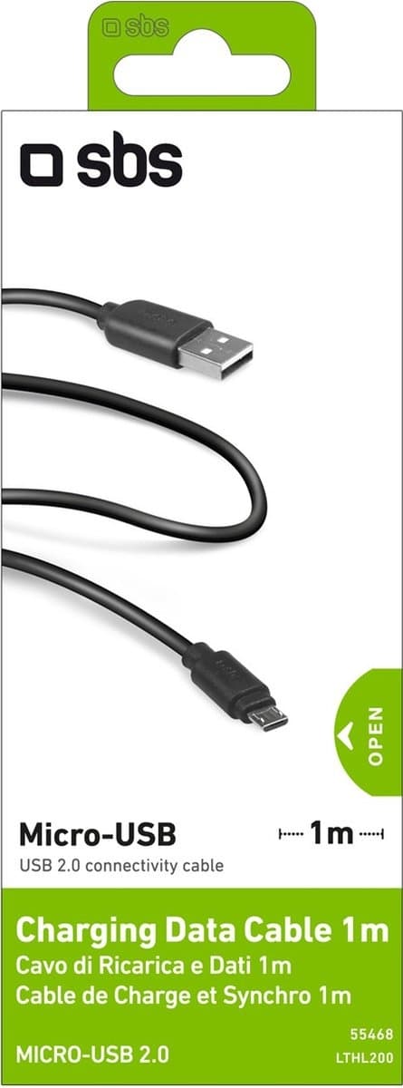 SBS USB-A till Micro USB Kabel 1 Meter - Svart
