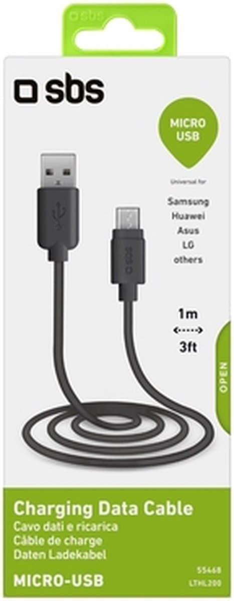 SBS USB-A till Micro USB Kabel 1 Meter - Svart