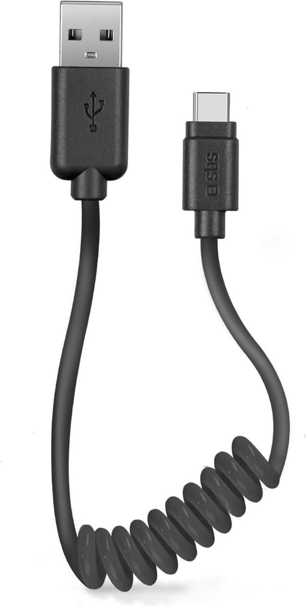 SBS Spiral USB-A till USB-C Kabel 0,5 Meter - Svart