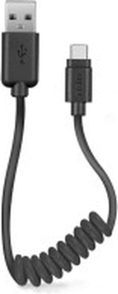 SBS Spiral USB-A till USB-C Kabel 0,5 Meter - Svart