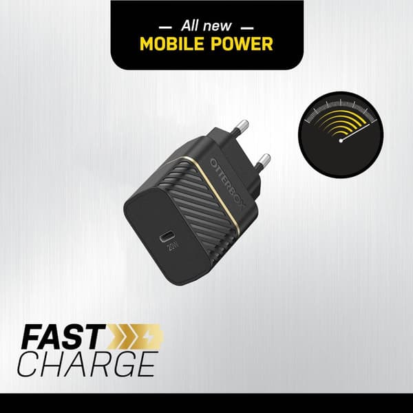 OtterBox vægoplader - Strømforsyning - 20 watt (24 pin USB-C) - Sort - Europa (ikke til Storbritannien, Irland, Malta, Cypern)