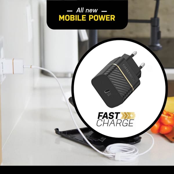 OtterBox vægoplader - Strømforsyning - 20 watt (24 pin USB-C) - Sort - Europa (ikke til Storbritannien, Irland, Malta, Cypern)