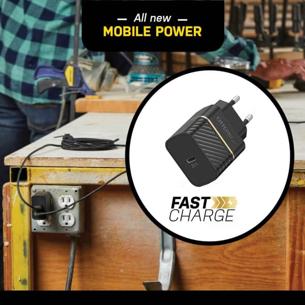 OtterBox vægoplader - Strømforsyning - 20 watt (24 pin USB-C) - Sort - Europa (ikke til Storbritannien, Irland, Malta, Cypern)