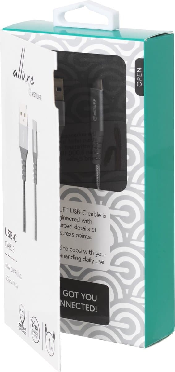 eSTUFF USB-C - A-kabel 1m Grå USB-kabel USB 3.2 Gen 1 (3.1 Gen 1) USB C USB A Grå