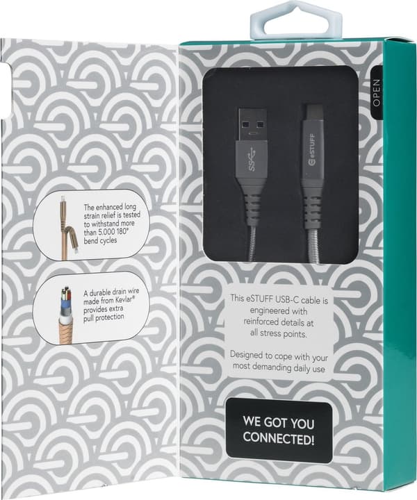 eSTUFF USB-C - A-kabel 1m Grå USB-kabel USB 3.2 Gen 1 (3.1 Gen 1) USB C USB A Grå