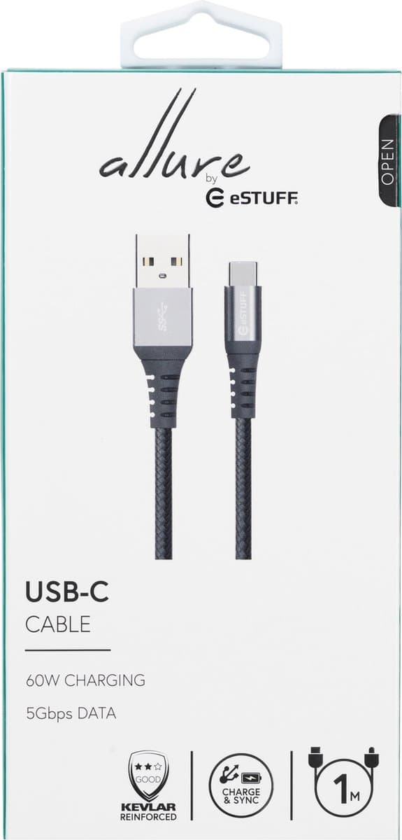 eSTUFF USB-C - A-kabel 1m Grå USB-kabel USB 3.2 Gen 1 (3.1 Gen 1) USB C USB A Grå