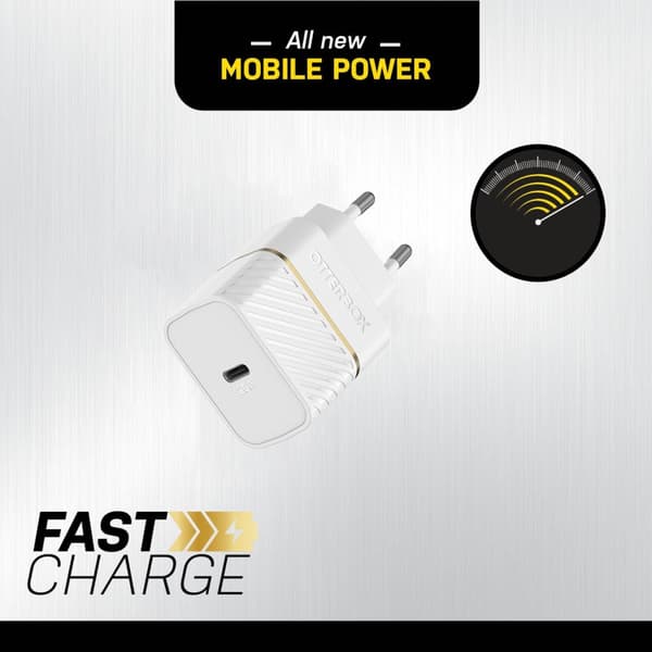 OtterBox vægoplader - strømforsyning - 20 watt (24 pin USB-C) - hvid - Europa (ikke for Storbritannien, Irland, Malta, Cypern)